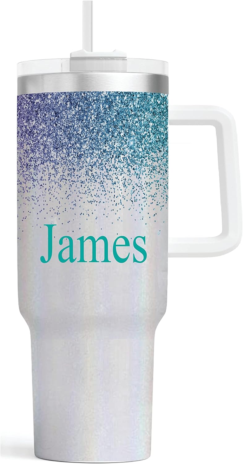 Vaso personalizado de 40 onzas con asa, vaso aislado de acero inoxidable, taza de viaje, taza de café de doble pared para bebidas calientes y frías,