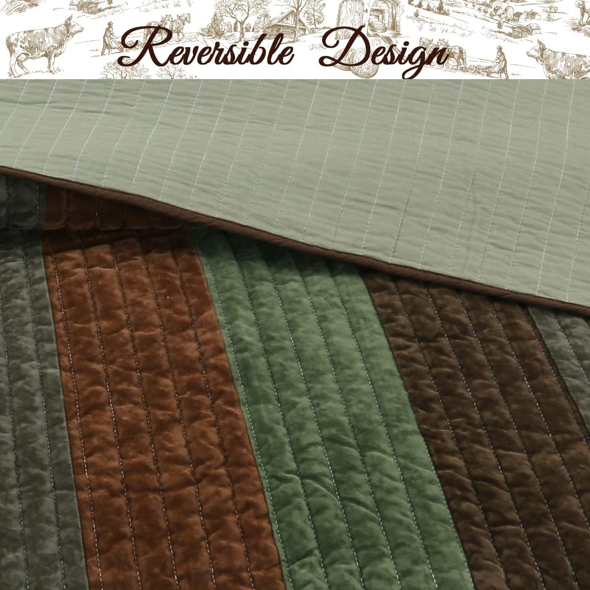 Cozy Line Home Fashions Sanders – Juego de ropa de cama reversible de 100% algodón a rayas.
