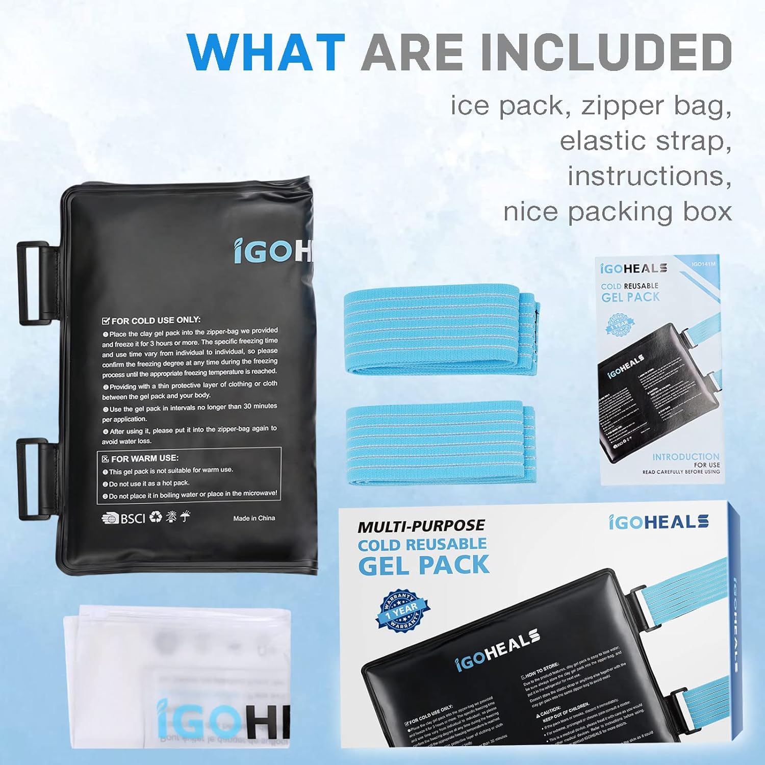 Bolsa de hielo reutilizable para lesiones, envoltura de gel de arcilla más flexible con correas para terapia de frío, almohadilla suave para aliviar
