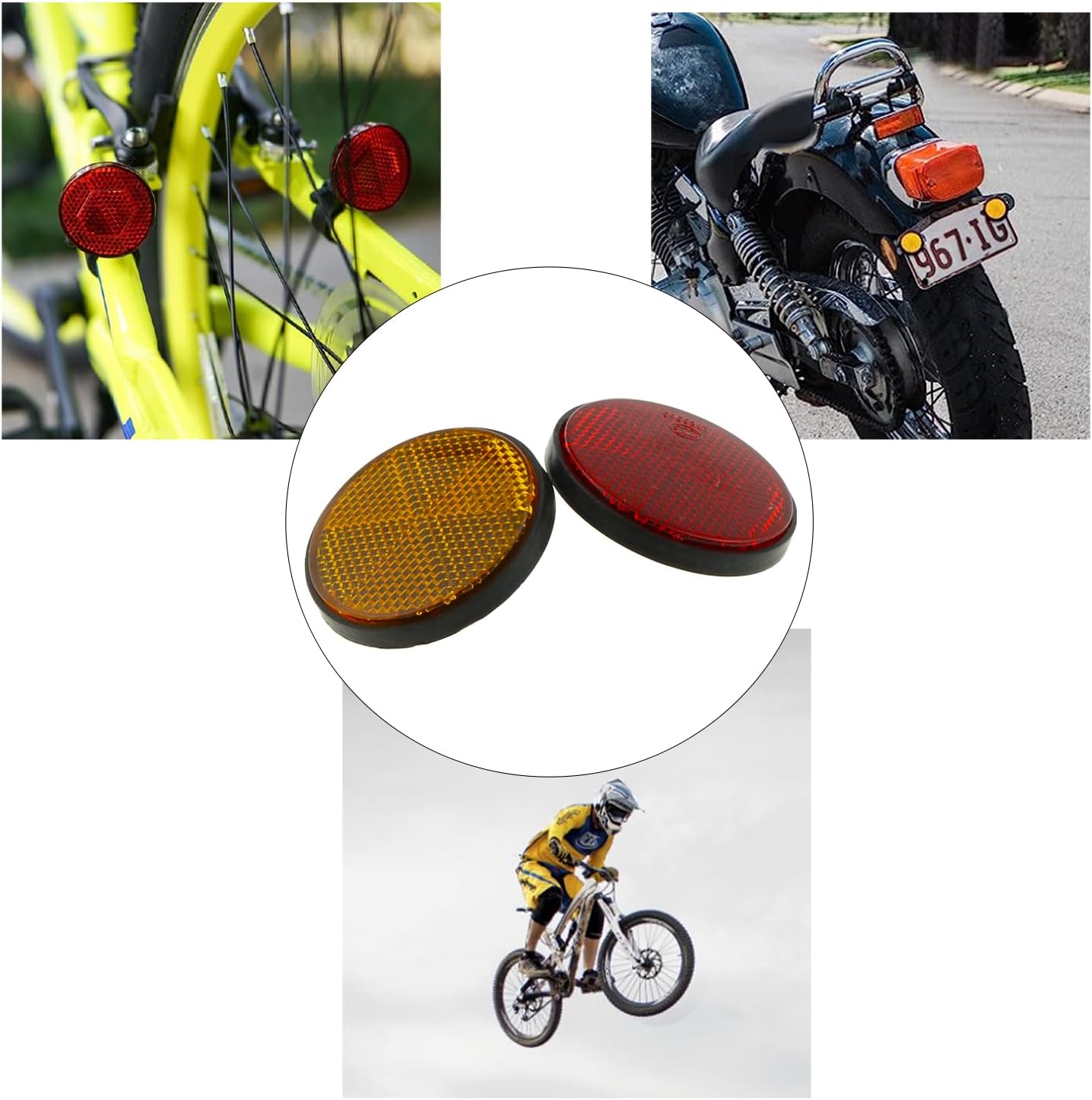 DGZZI Reflector redondo de plástico universal de 2 pulgadas2.205 in, reflectores de advertencia reflectantes para motocicleta, bicicleta, rojo y