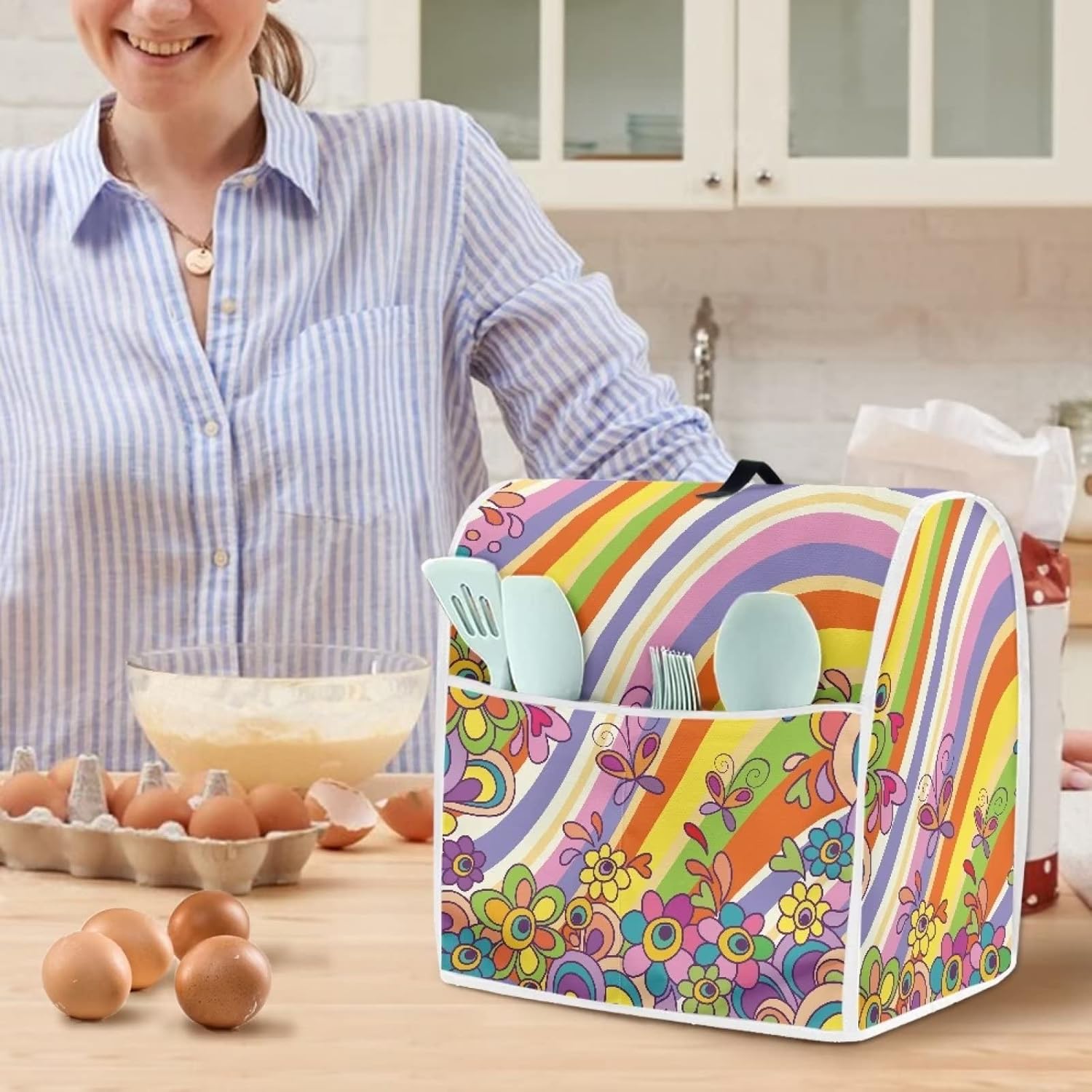 Colorida funda para batidora de cocina de mariposa hippie compatible con mezclador de pie de 4.5 a 5 cuartos de galón, cubiertas de ayuda de cocina