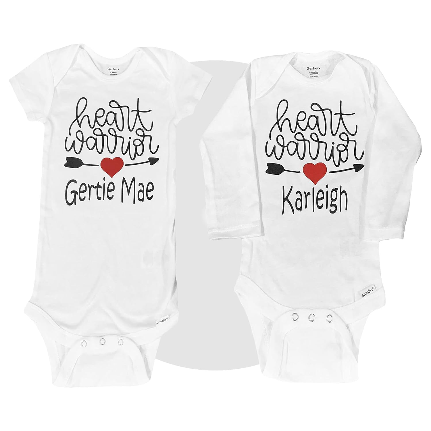 Heart Warrior Gifts – 100% Cotton Personalized Onesies – Unisex Sizing – Black or White Available – Gift Wrapped Free – CHD Awareness Baby Onesies –