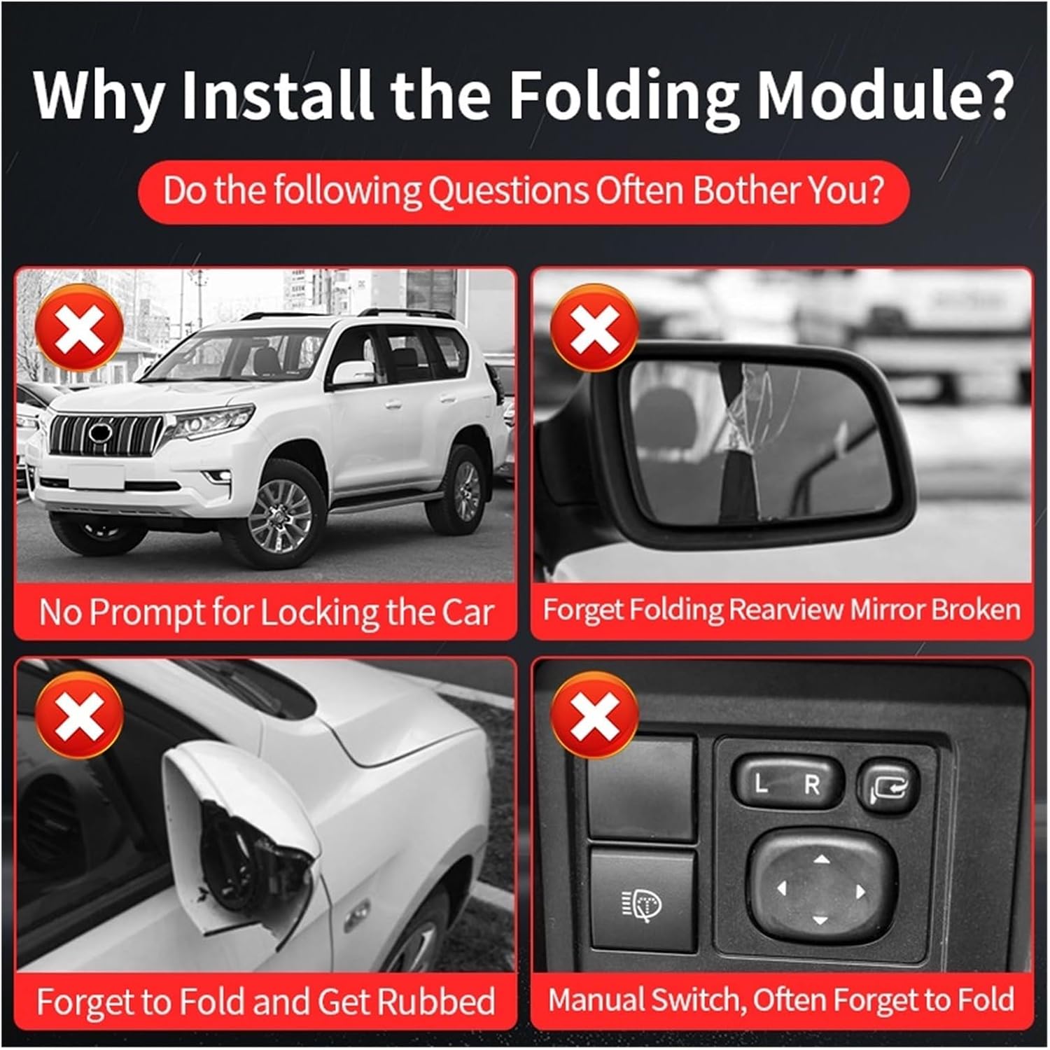 Accesorio de modificación interior automática LC150 Espejo retrovisor actualizado plegable automático compatible con Toyota Land Cruiser Prado 150
