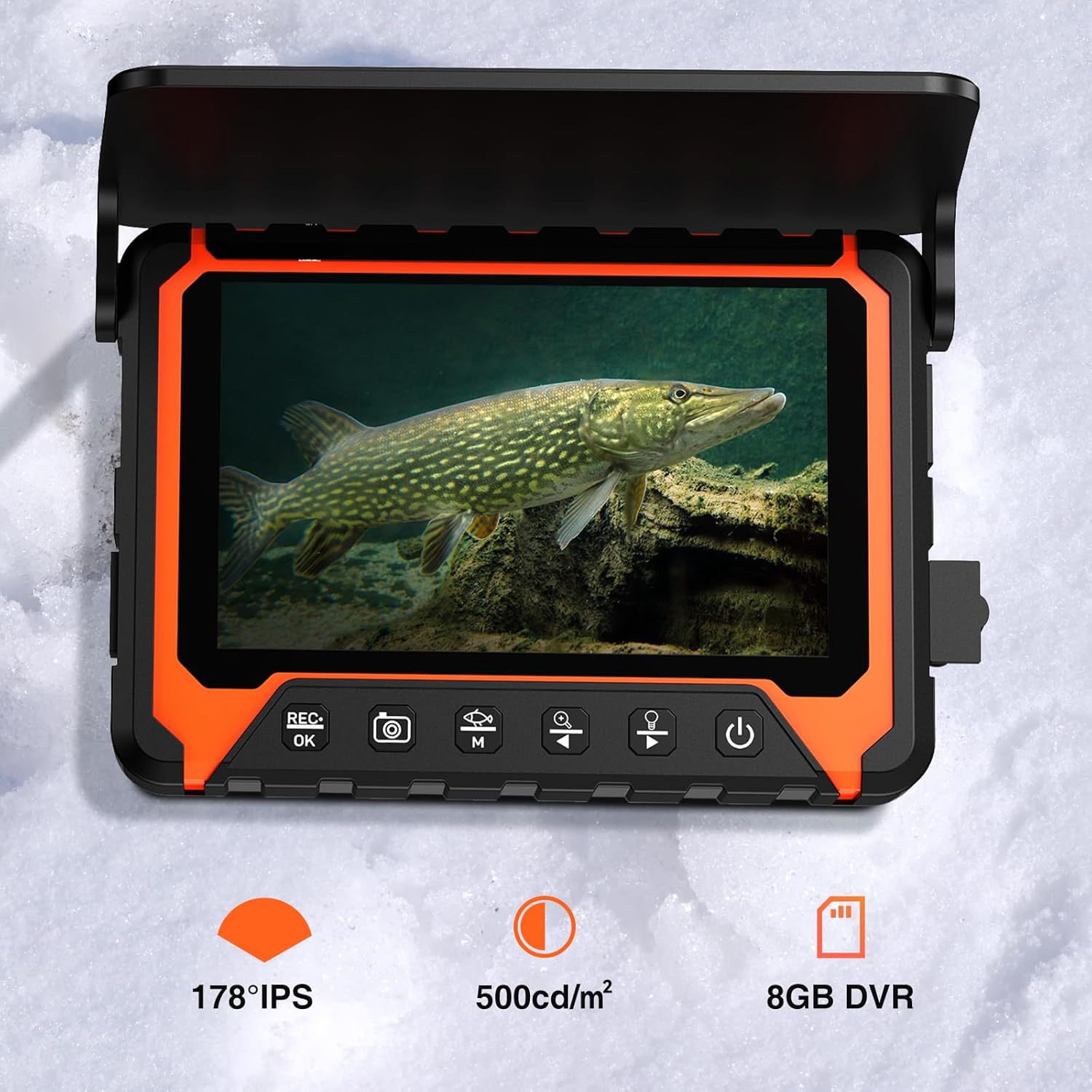 Adalov Cámara de pesca subacuática DVR, cámara de pesca 720P, cámara de pesca en hielo DVR, monitor IPS de 5 pulgadas, 8 luces IR con 3 niveles,