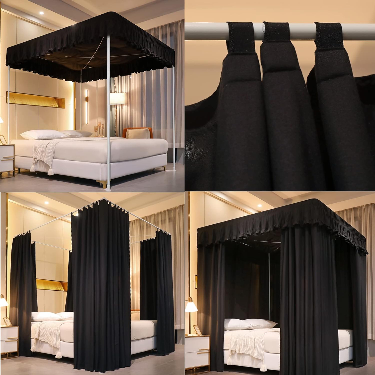 VETHIN Cortinas de techo elástico estilo princesa con cuatro postes de esquina, acogedora y transpirable, mosquitera para decoración de dormitorio