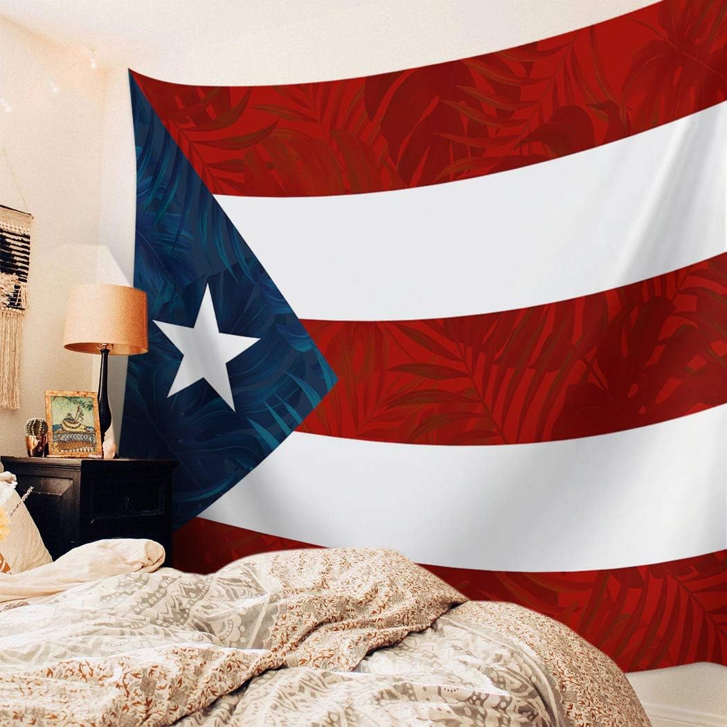Tapiz para colgar en la pared, tapices estéticos de bandera de Puerto Rico, estrella de hojas de palmera, rayas rojas y azules, tapiz patriótico