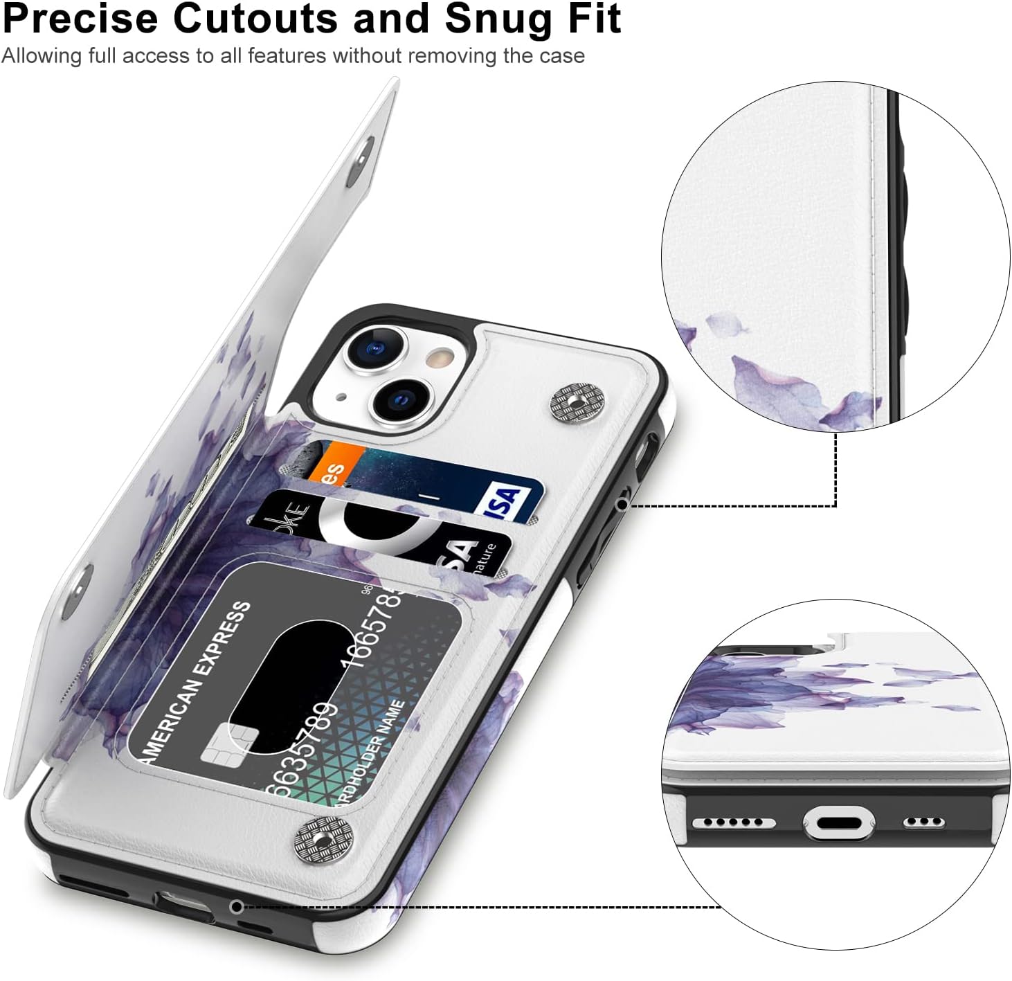 LETO Funda para iPhone 13, funda de piel tipo cartera con diseño de moda para niñas y mujeres, ranuras para tarjetas integradas con función atril,