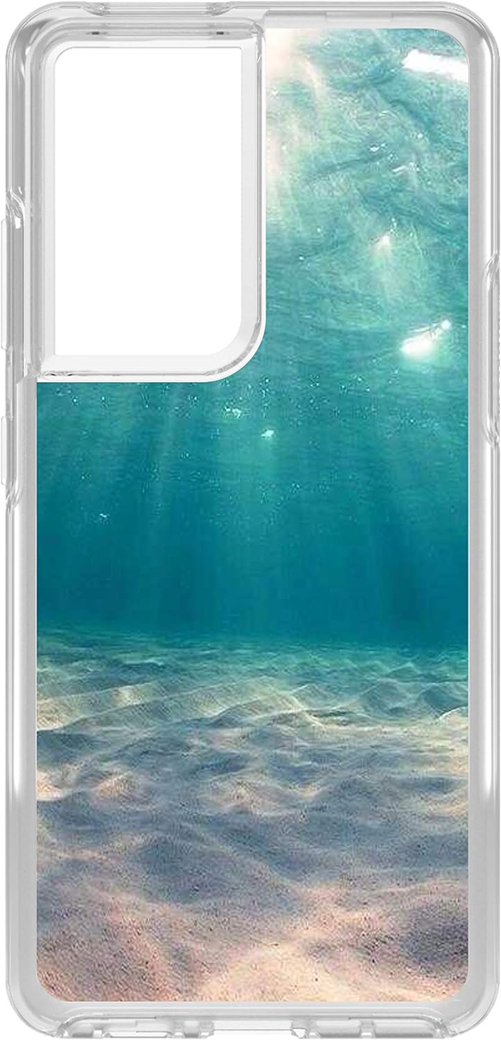 Clear Shockproof Hybrid Case for Samsung Galaxy S21 Ultra (6.8″ Screen) – TPU Bumper, Acrylic Back, Tempered Glass Screen Protector – Underwater Sun
