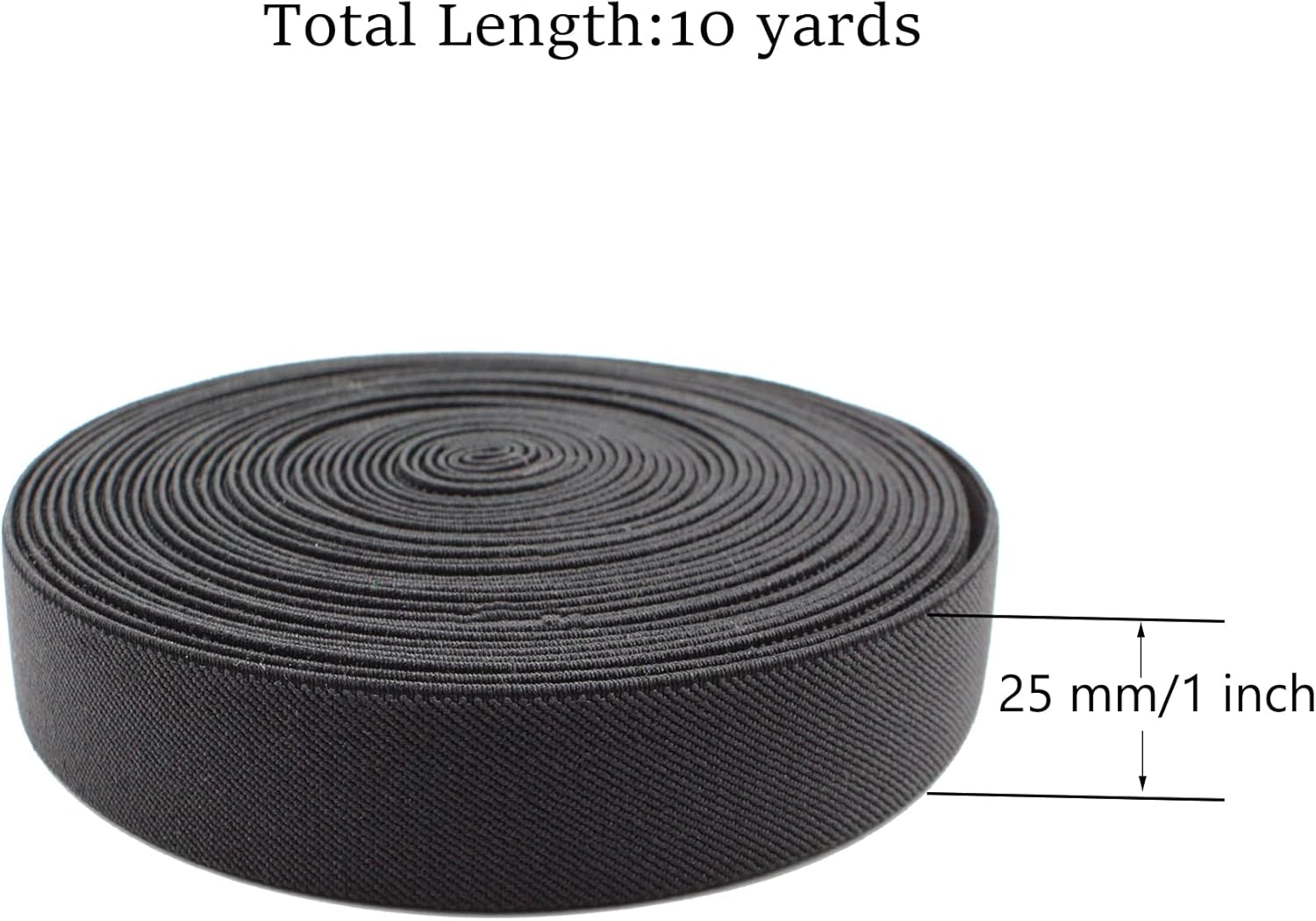 Dortrue Banda elástica de costura negra de 1 pulgada y 10 yardas, carrete elástico de alta elasticidad para coser pantalones de cintura, correas,