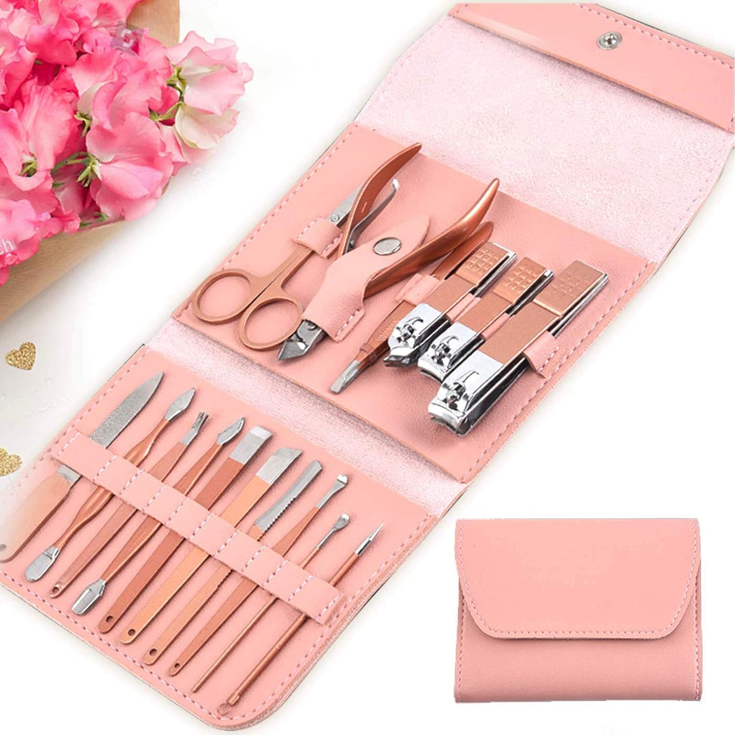 AYALLEAA Kit de manicura cortaúñas juego de pedicura 18 en 1 de acero inoxidable profesional herramientas de cuidado de la nariz, tijeras para el