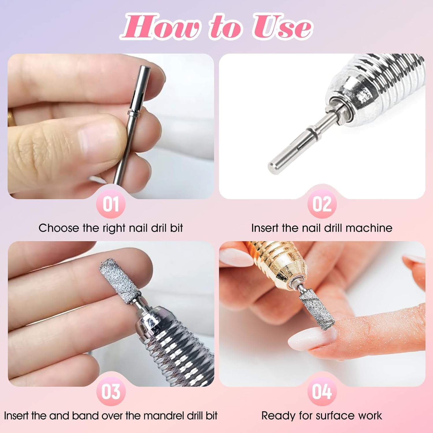 1 mandril de bandas de lijado de uñas plateadas de 0.122 in, soporte de mandril para taladro de uñas, limas de uñas y amortiguadores para manicura,