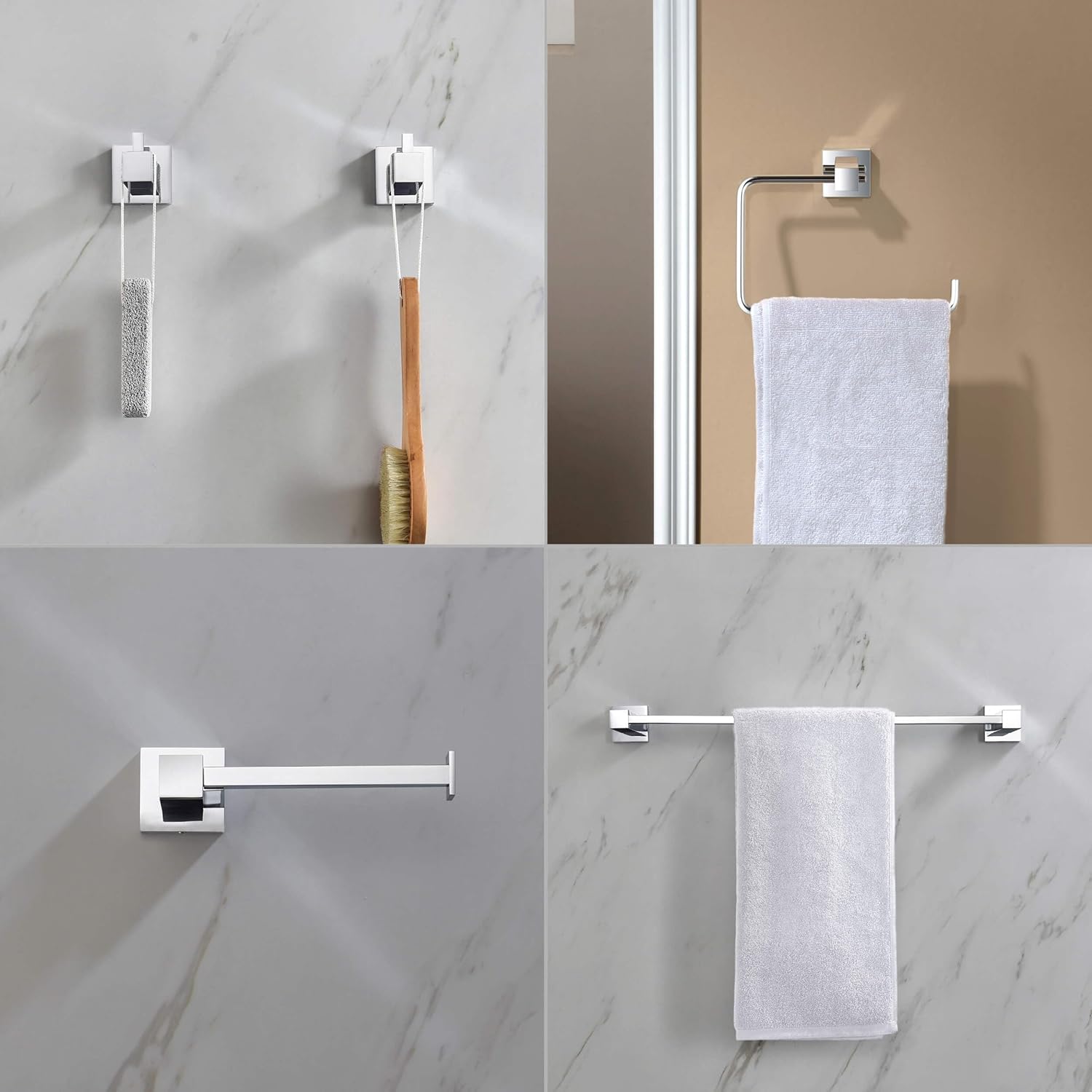 KIBI Cube – Juego de accesorios de baño de 5 piezas  Toallero (18 pulgadas), anillo para toallas, soporte para papel higiénico, ganchos para bata