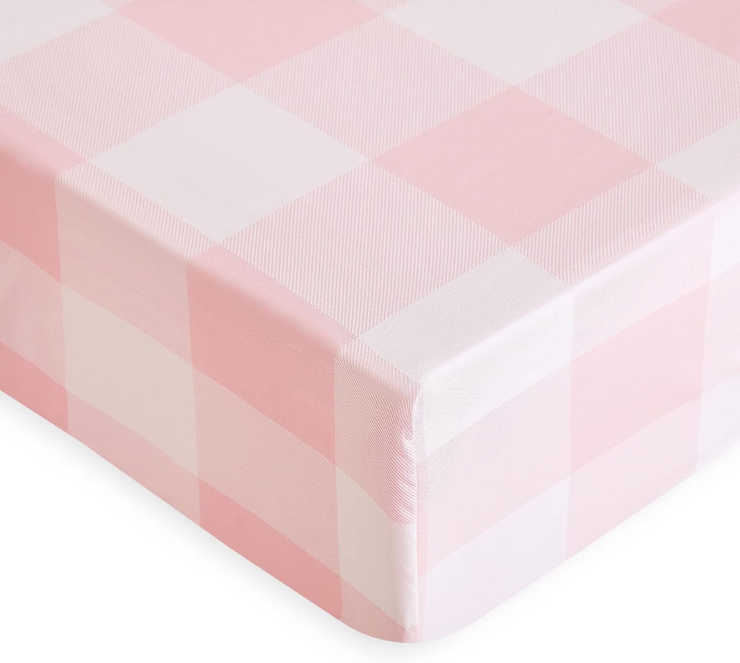 Wake In Cloud – Sábanas de cama tamaño King, juego de sábanas encimeras bajeras de 4 piezas, bolsillo profundo, lindo rosa rubor blanco a cuadros