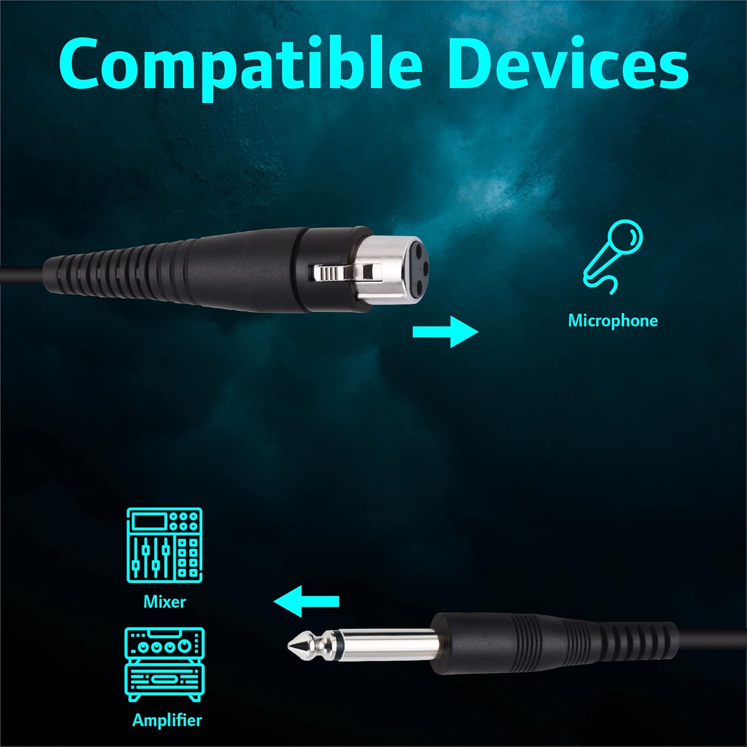 CAROL Cable de micrófono XLR hembra a 0.248 in (14 pulgadas) – 15 pies  Negro  Diseño integrado de una pieza  Compatible con preamplificadores XLR y