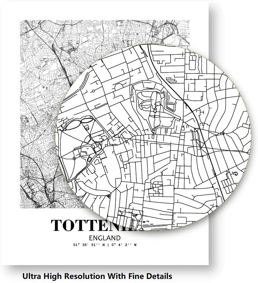 11 x 14 sin marco Tottenham Inglaterra vista de la ciudad abstracta camino moderno mapa arte impresión póster pared oficina decoración del hogar