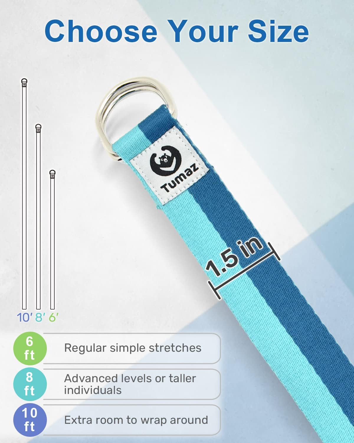 Tumaz – Correa de yoga (15 colores, opciones de 6810 pies) con hebilla ajustable extra segura, duradera y cómoda textura delicada, ideal para