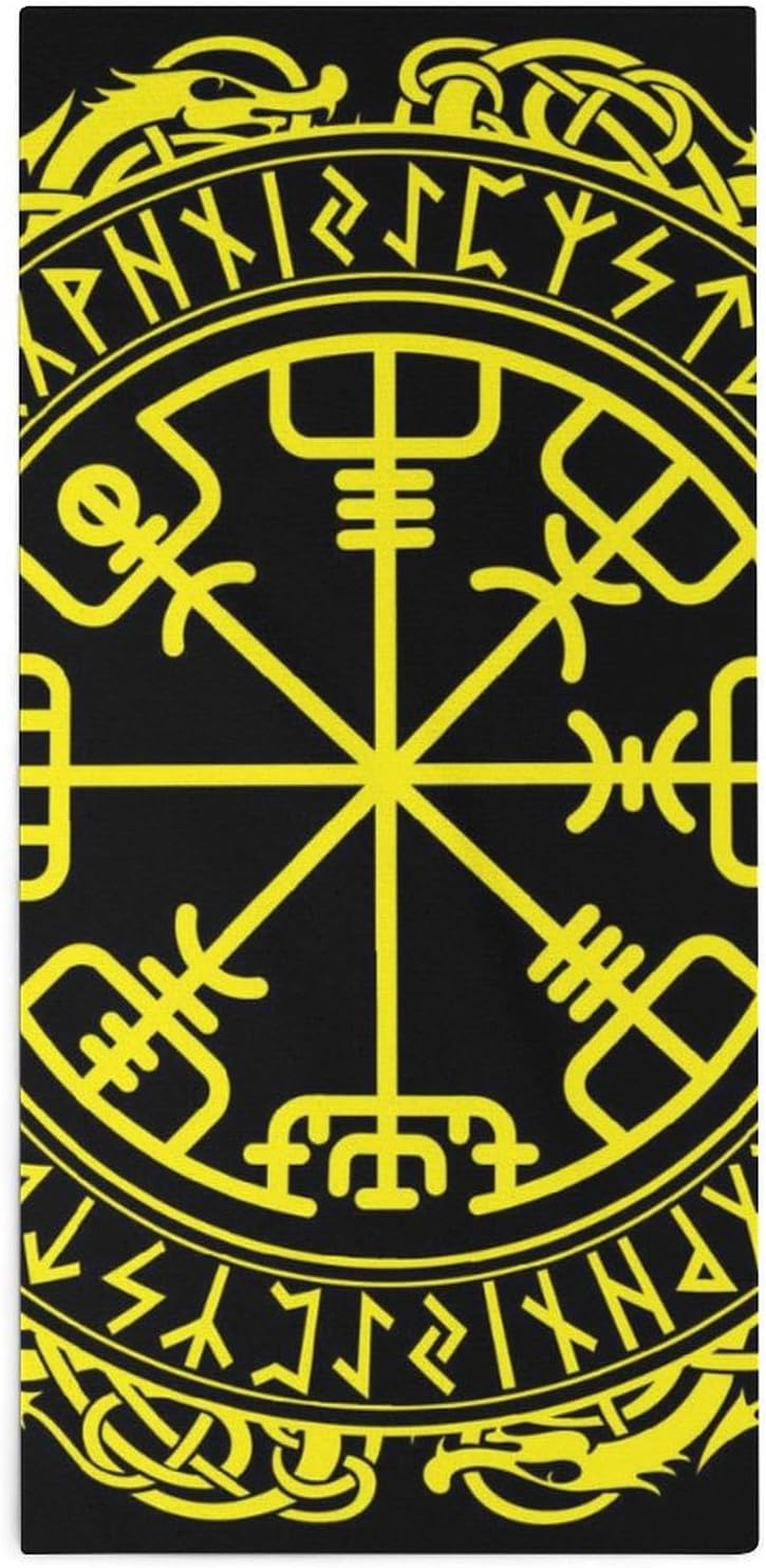 Toalla de lavado ligera, sin olor, toalla altamente absorbente, toalla de camping de secado rápido compatible con brújula rúnica negra Vegvisir en