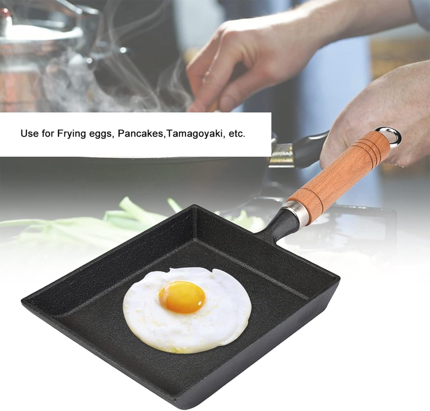 Tamagoyaki – Sartén japonesa para tortilla, sartén rectangular, mini sartén para huevos con mango de madera, sartén de tortilla de hierro para