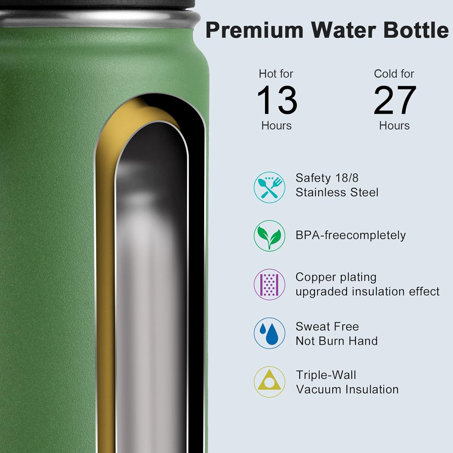 koodee Paquete de 2 botellas de agua aisladas, 18 onzas, de acero inoxidable, al vacío, de metal, con tapa de boquilla a prueba de fugas (azul