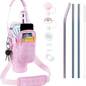 Bolsa de transporte 3 en 1 para botella de agua con bolsillo para vasos Stanley de 40 onzas, soporte para botella de agua con correa para accesorios Bolsa de transporte 3 en 1 para botella de agua con bolsillo para vasos Stanley de 40 onzas, soporte para botella de agua con correa para accesorios
