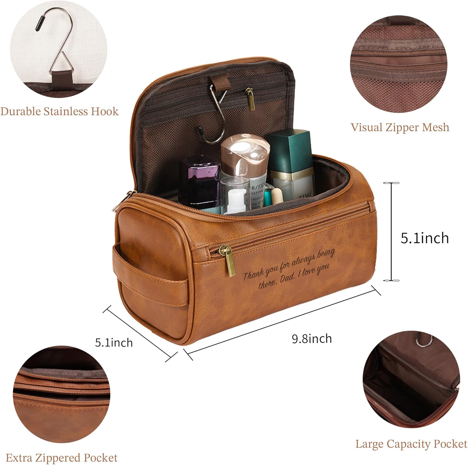 Easycosy Neceser personalizado para hombres, grabado con nombre e iniciales, bolsa de aseo de piel sintética para hombre, artículos esenciales de