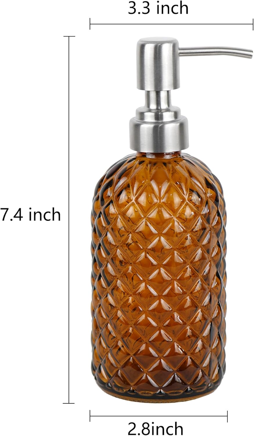 Dispensador de jabón de 16 onzas con bomba de acero inoxidable 304, dispensador de jabón de cocina, baño, dispensador de jabón de vidrio líquido