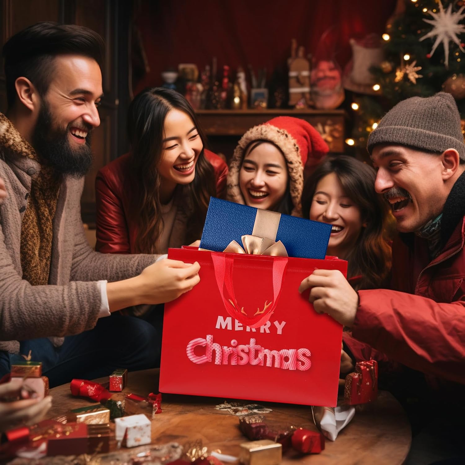 Bolsas de regalo de Navidad, 6 bolsas de regalo grandes para regalos de Navidad, bolsas de regalo reutilizables con asas, bolsas de Navidad, bolsas