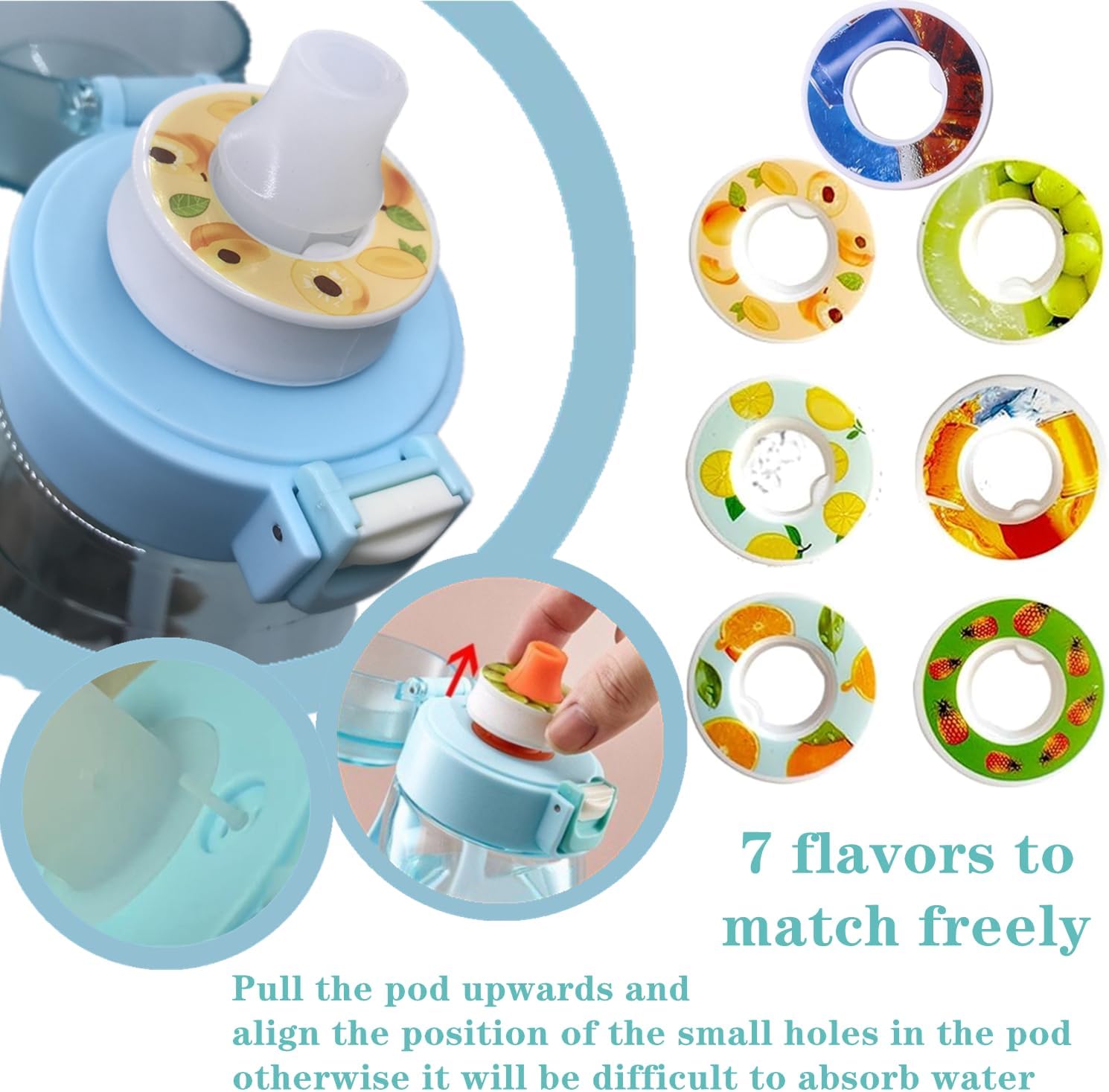 Botella de agua de aire con 7 cápsulas de sabor, botella de agua con fragancia de fruta de 22.1 fl oz, taza de agua con 0% de azúcar, sin BPA, taza