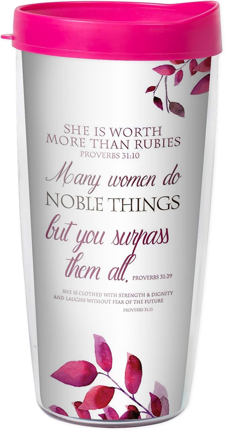 Elanze Designs Proverbs 31 Woman Worth More than Rubies – Taza de 16 onzas con tapa
