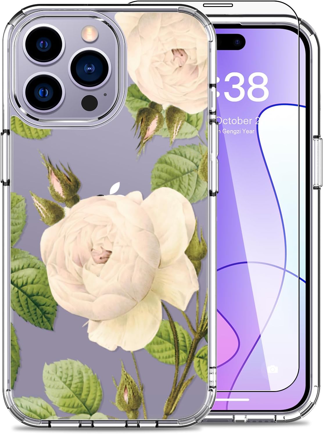 LUHOURI Funda para iPhone 15 Pro Max con protector de pantalla – Funda transparente – Diseños de moda para mujeres y niñas – Funda protectora