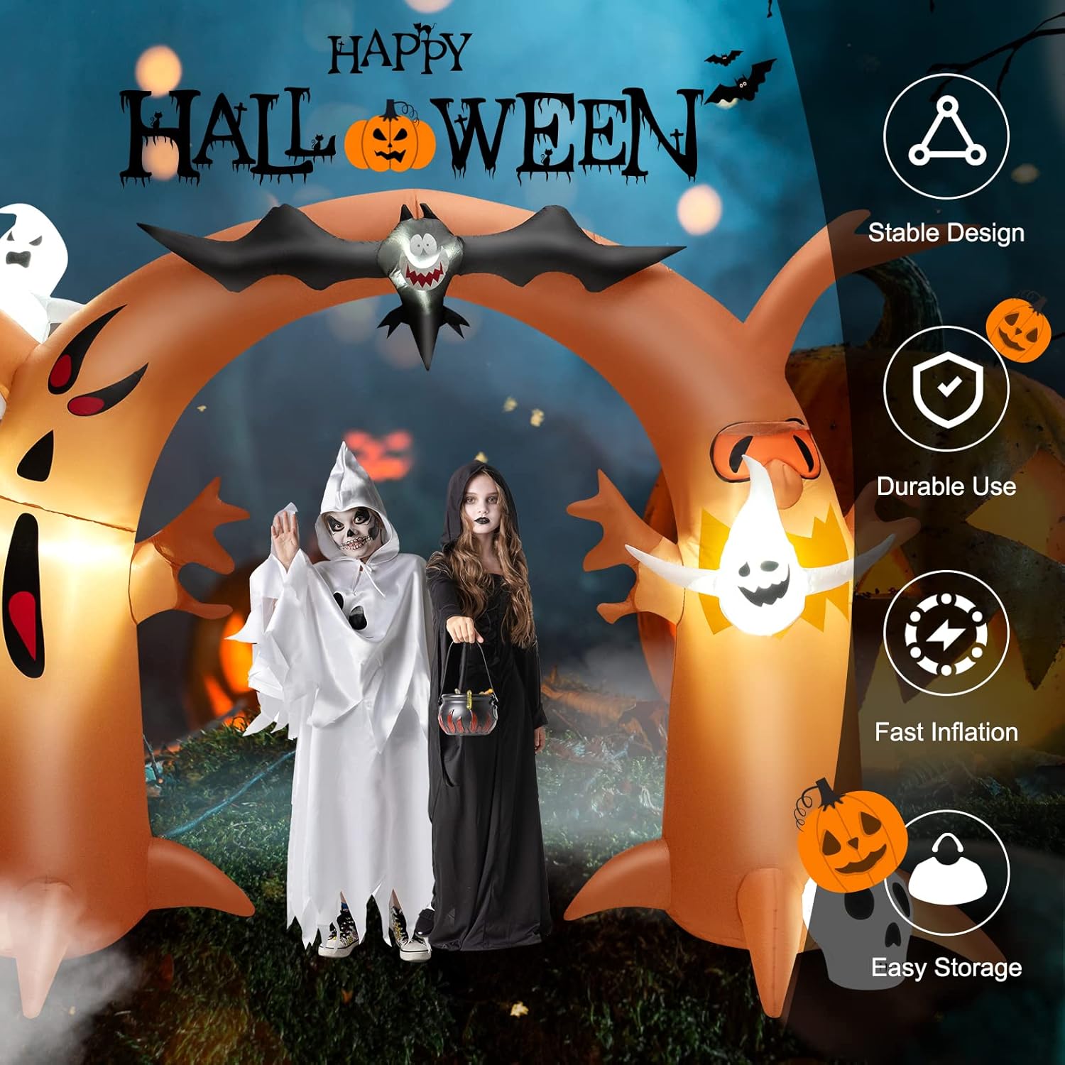 COSTWAY Arco de árbol muerto inflable de Halloween de 8 pies de alto con murciélago, luces LED brillantes y soplador integrado