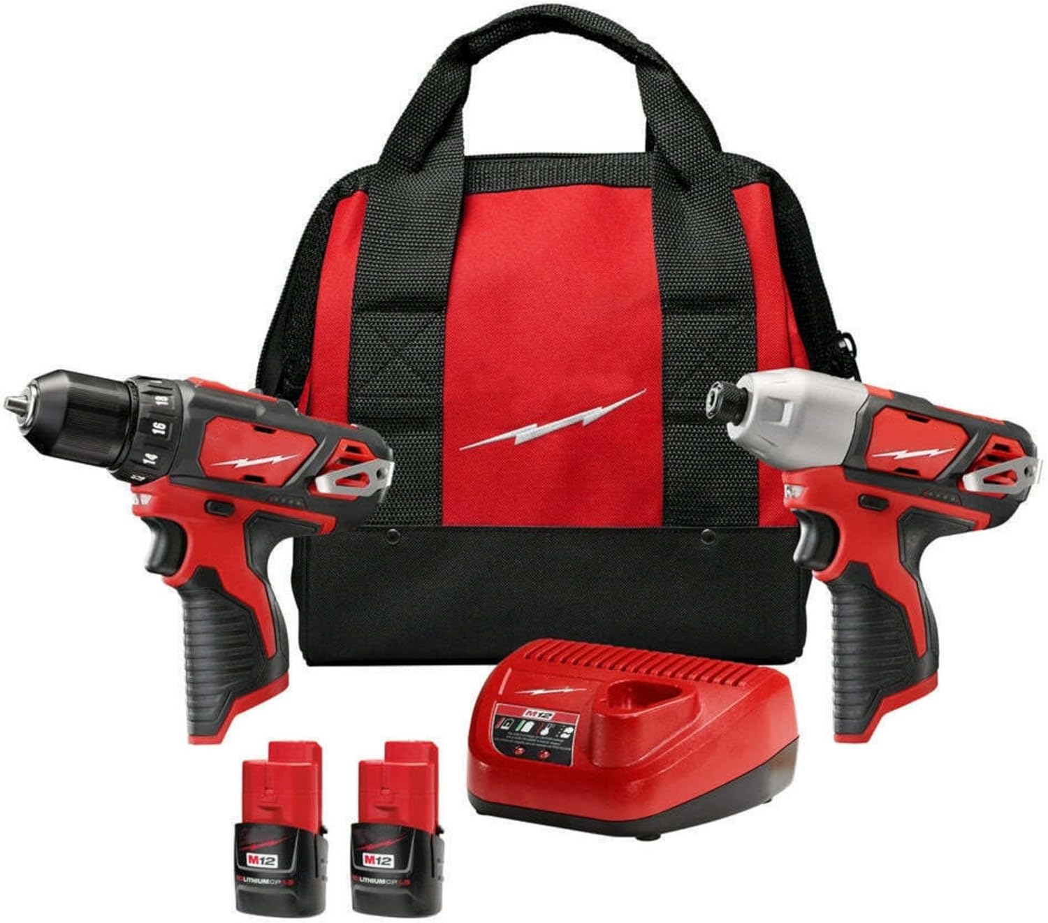 Milwaukee 2494-22 M12 – Taladro inalámbrico cepillado de iones de litio de 38 pulgadas  Kit combinado de destornillador de impacto de 14 pulgadas