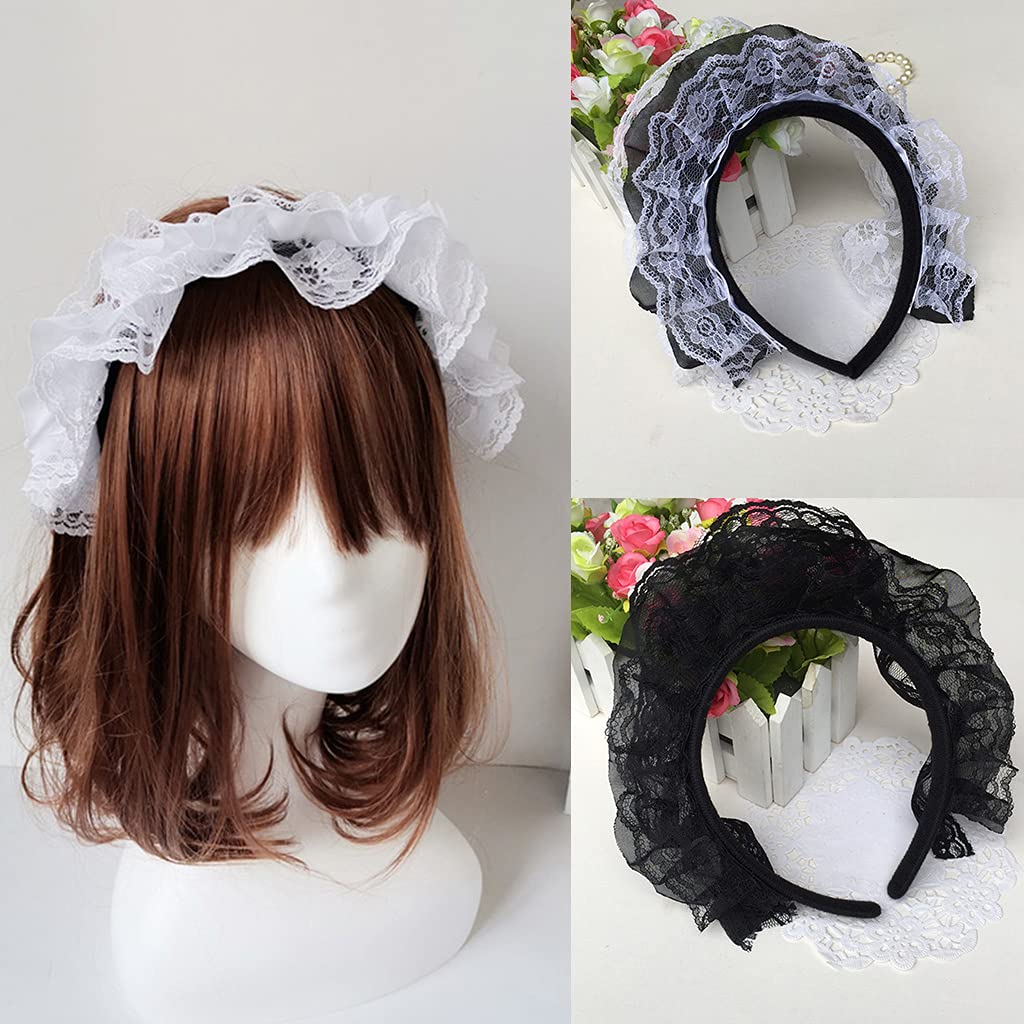 Lolita – Diadema de encaje con volantes y encaje multicapa, diadema de encaje de malla, tocado dulce de criada, accesorios para el cabello