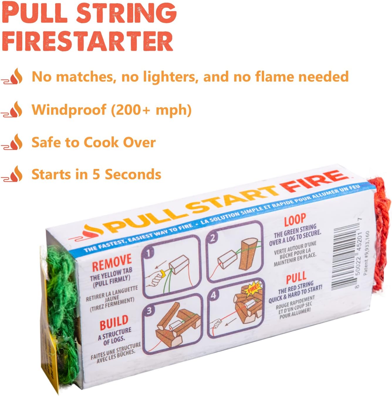 Pull Start Fire Firestarter de cuerda de tracción  No requiere coincidencias, el fuego comienza en segundos  para fogatas, parrilla, chimenea,