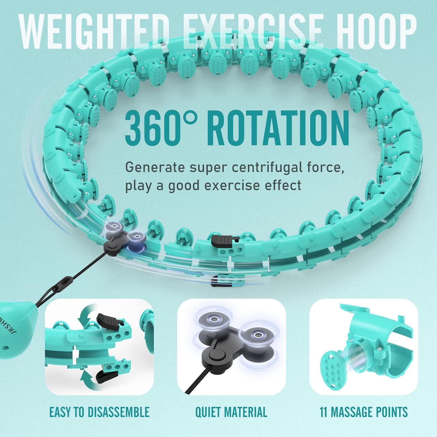 Aro de hula circular inteligente con peso para pérdida de peso de adultos, aro infinito de fitness, ajuste de aro de 4 libras, cintura de 60