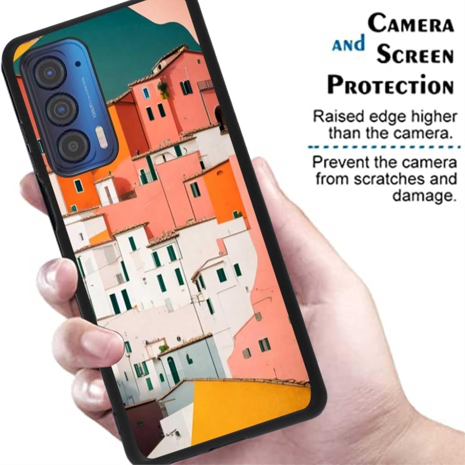 Compatible con Motorola Moto Edge 2021Edge 5G UW House Case, arte de color mínimo, diseño de paisaje estético para Moto Case Niñas Niñas Niños Funda
