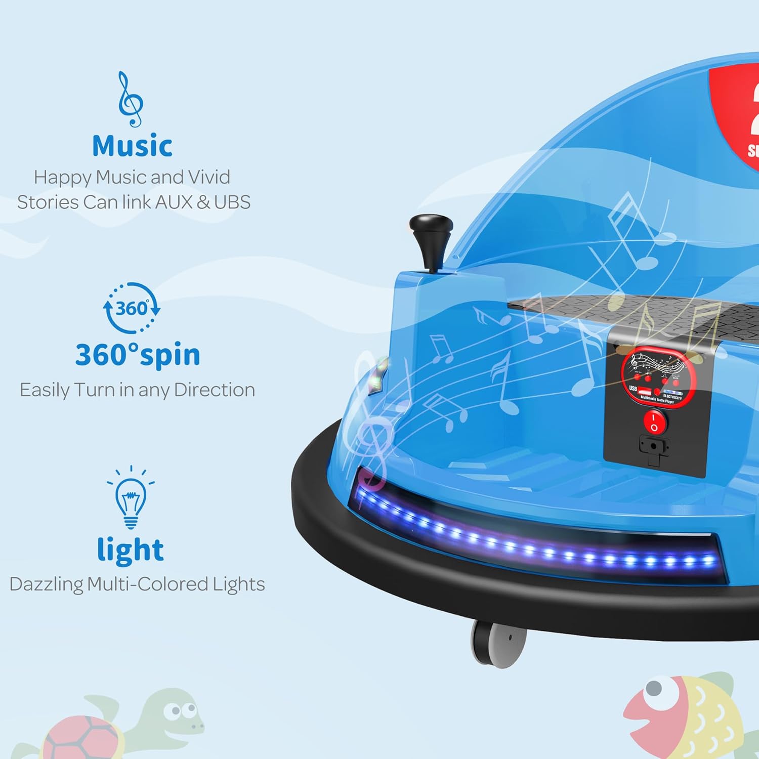 ROOMTEC Auto parachoques para niños pequeños de 1 a 3 años, auto parachoques de 12 V con control remoto, certificado de seguridad, luces