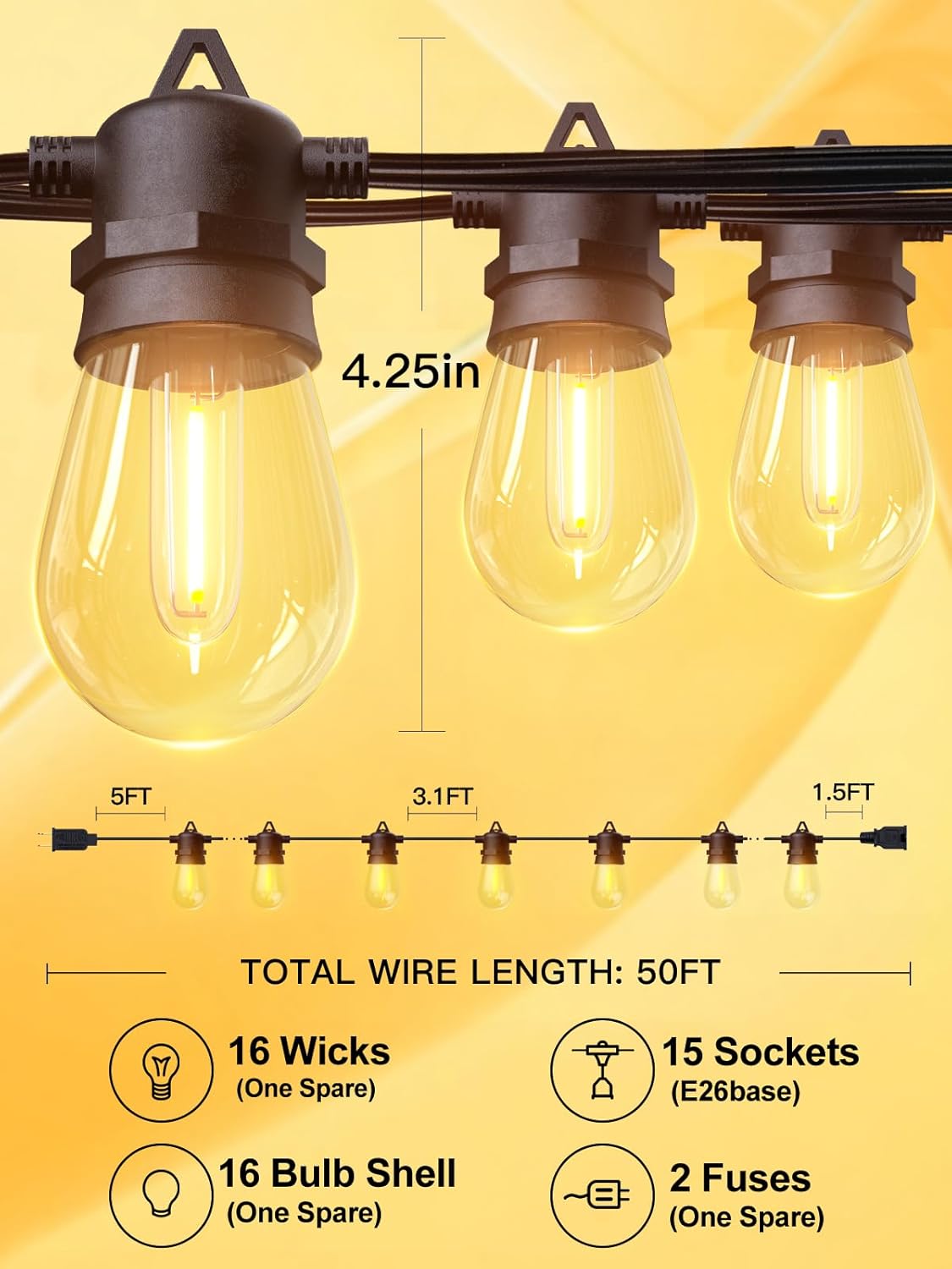 addlon Tira de luces LED para exteriores de 200 pies (paquete de 4 x 50 pies), control remoto con función de temporizador, 60 bombillas Edison