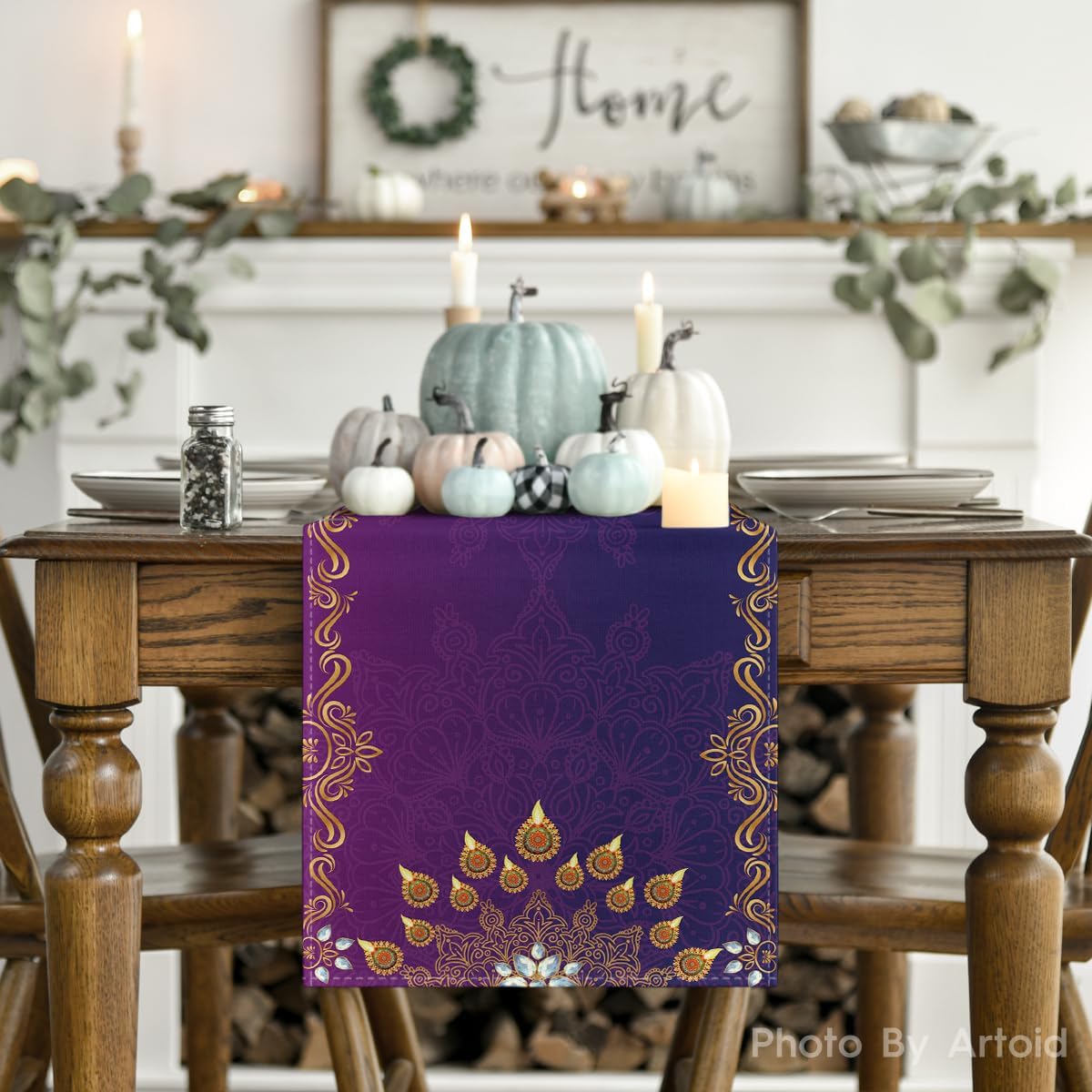 Artoid Mode Marigold Diwali – Camino de mesa, festival de luz, decoración de mesa de comedor indio para decoración de fiesta del hogar, 13 x 72