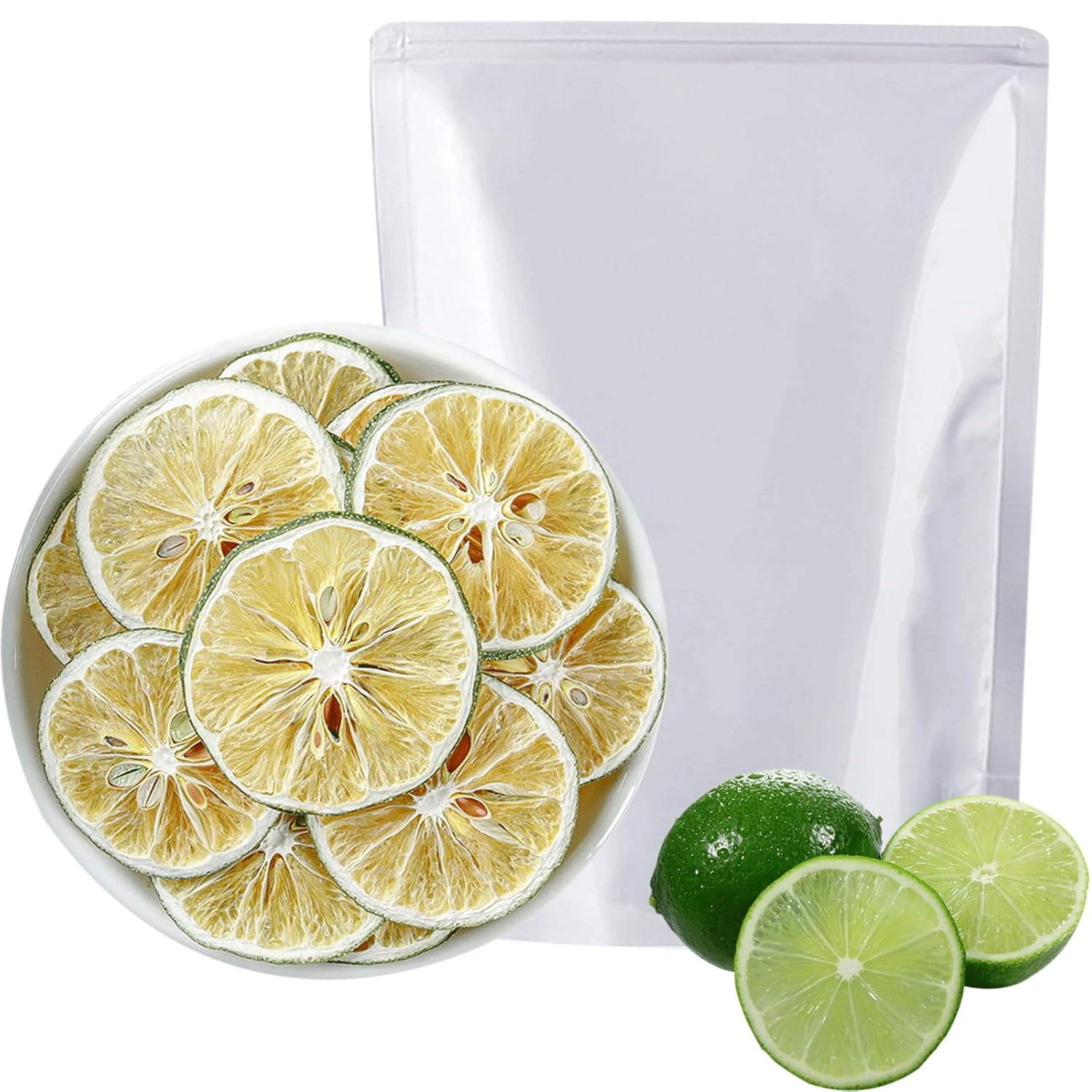 SXET Rebanadas de lima seca, 3.52 onzas de limas secas, rebanadas de lima deshidratadas naturales para decoración de cócteles, decoración de