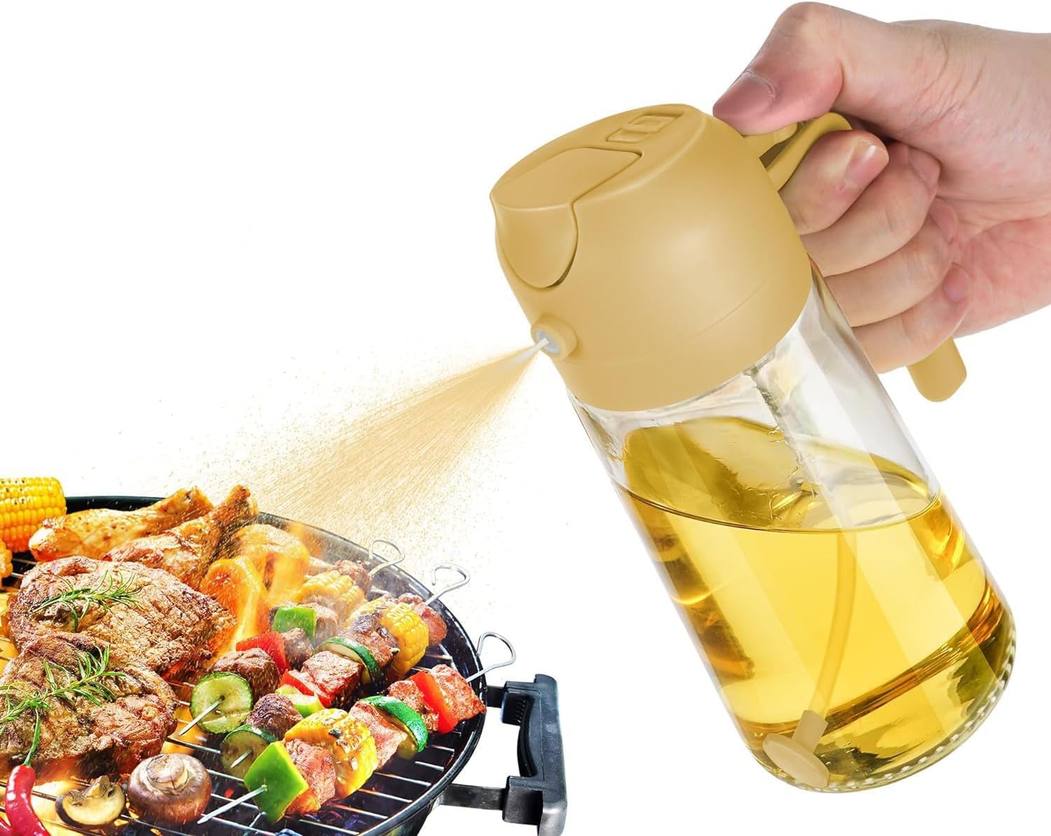 Anatoeway Botella dispensadora de aceite de 16 onzas para cocina, dispensador de aceite de oliva 2 en 1 y rociador de aceite, rociador de aceite