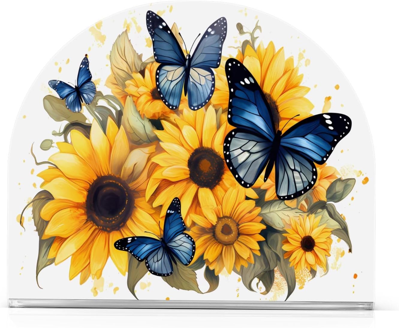 Servilletero de acrílico transparente con girasol y mariposa, servilletero, dispensador de mesa de comedor para cocina, restaurante, decoración del