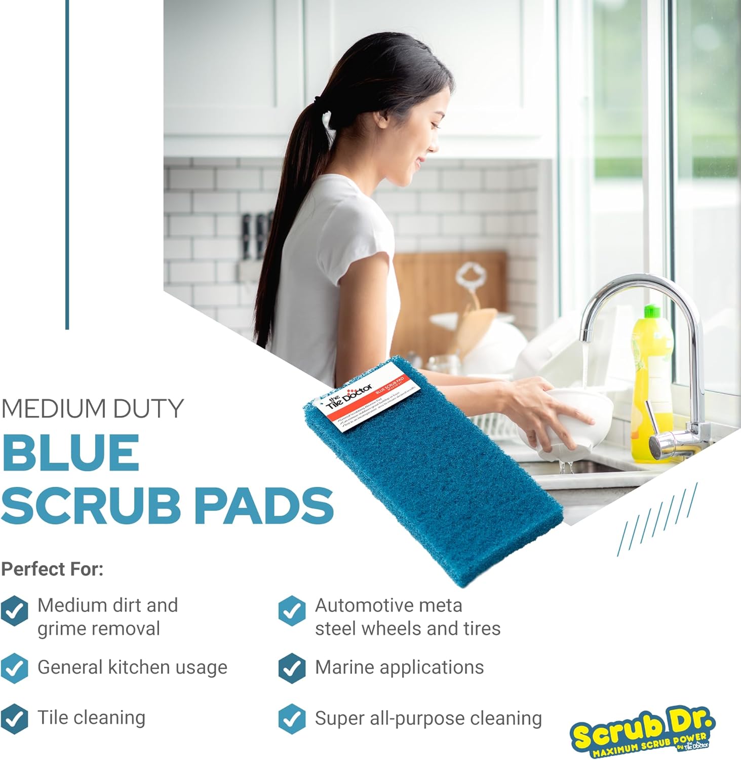 The Tile Doctor Almohadilla multiusos  Ideal para limpieza de baño, cocina y suelo  Esponja antiarañazos y limpiador de ducha  Paquete variado  (No