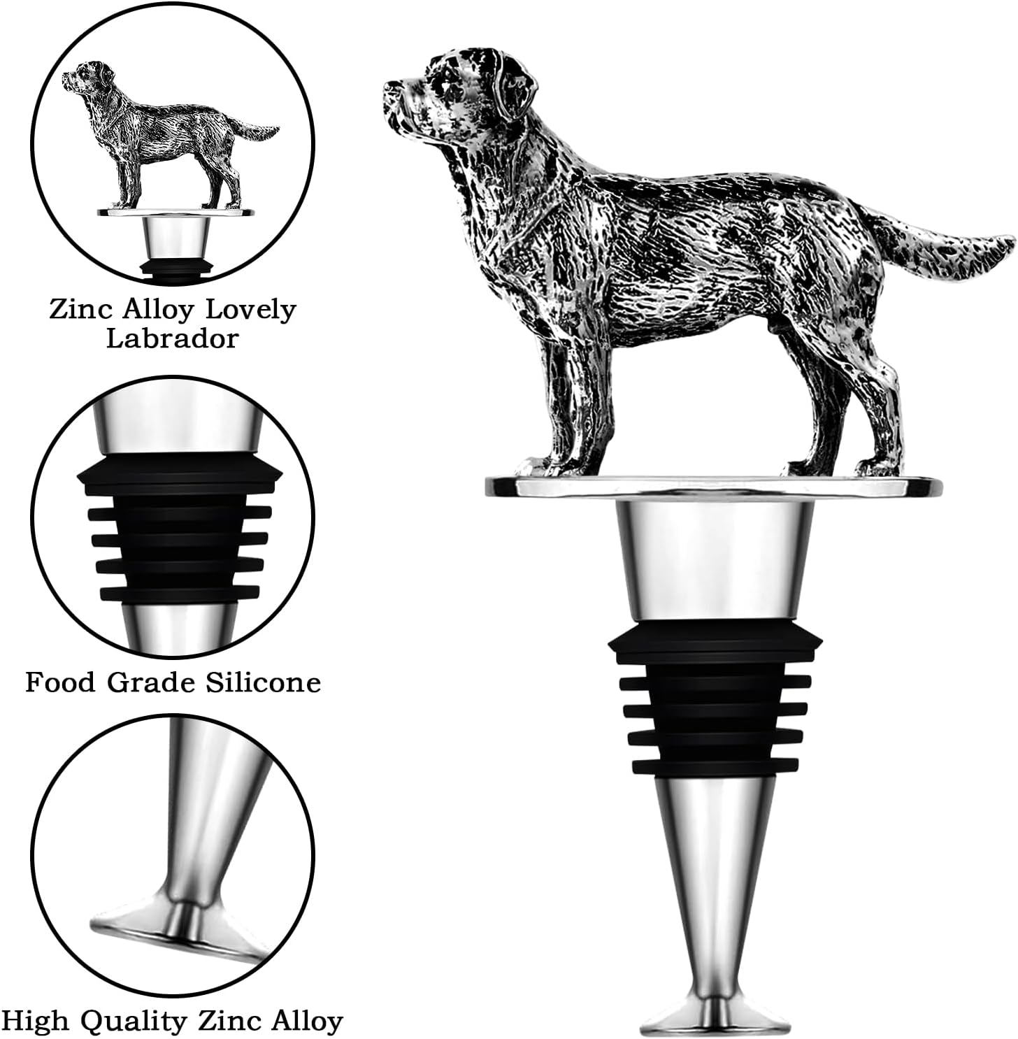 Labrador Retriever – Tapón para botella de vino con forma de perro, champán, bebida, cava y prosecco, regalos divertidos y espumosos (perro labrador)