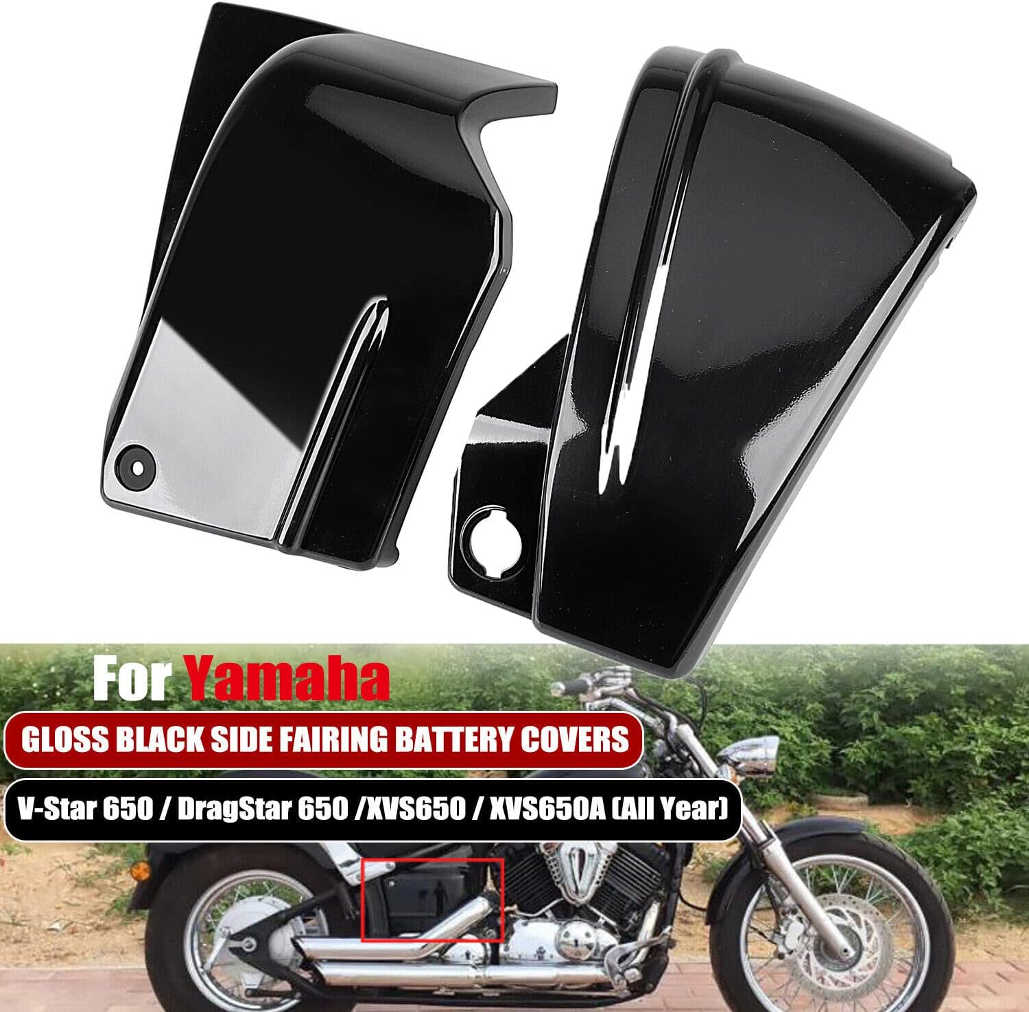 Cubierta de protección lateral de la batería cubierta de carenado compatible con Yamaha V-Star DragStar 650 XVS650 vstar 650 Custom Classic
