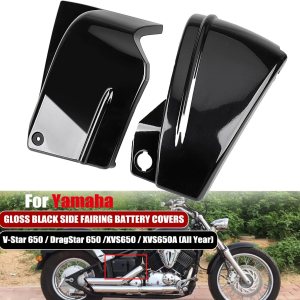 Cubierta de protección lateral de la batería cubierta de carenado compatible con Yamaha V-Star DragStar 650 XVS650 vstar 650 Custom Classic Cubierta de protección lateral de la batería cubierta de carenado compatible con Yamaha V-Star DragStar 650 XVS650 vstar 650 Custom Classic