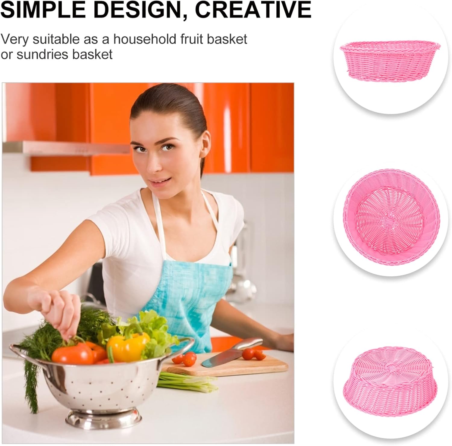 FOMIYES Organizador de frutas, cesta de almacenamiento de ratán, cesta de frutas de cocina, bandeja de almacenamiento tejida a mano, cesta de