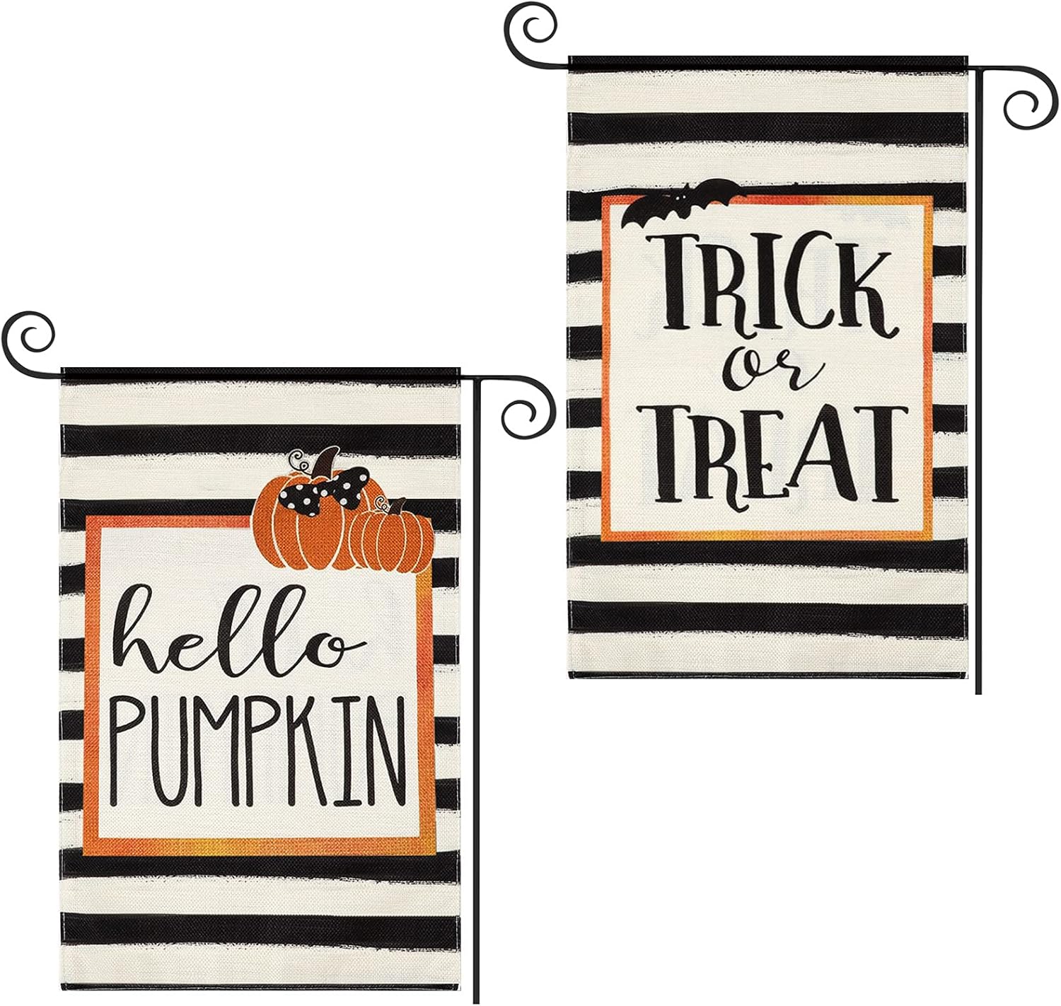 2 banderas de jardín de Halloween, bandera de jardín de otoño, bandera de truco o trato de Hello calabaza, bandera vertical de arpillera de doble
