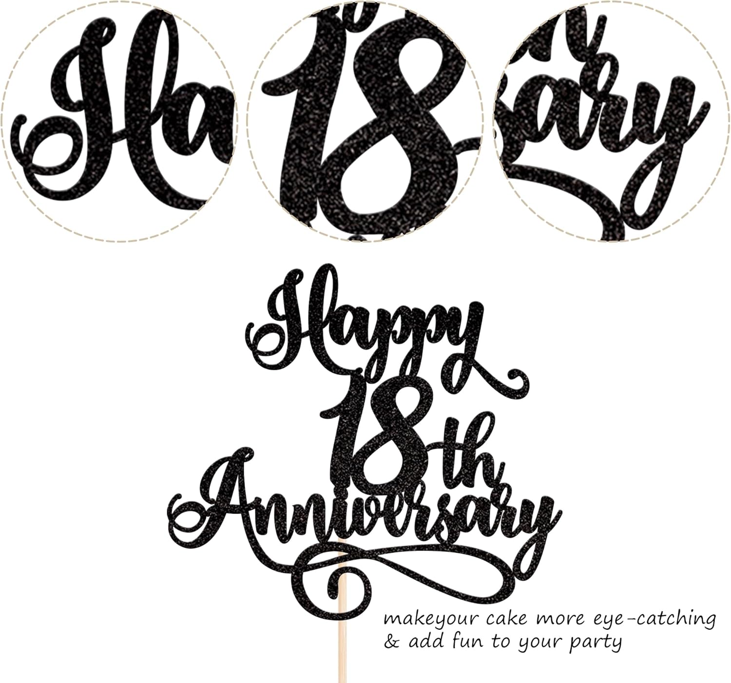 1 paquete de 1 decoración para tartas con purpurina para cumpleaños de 18 años, decoración para pasteles de aniversario de boda, cumpleaños, boda,