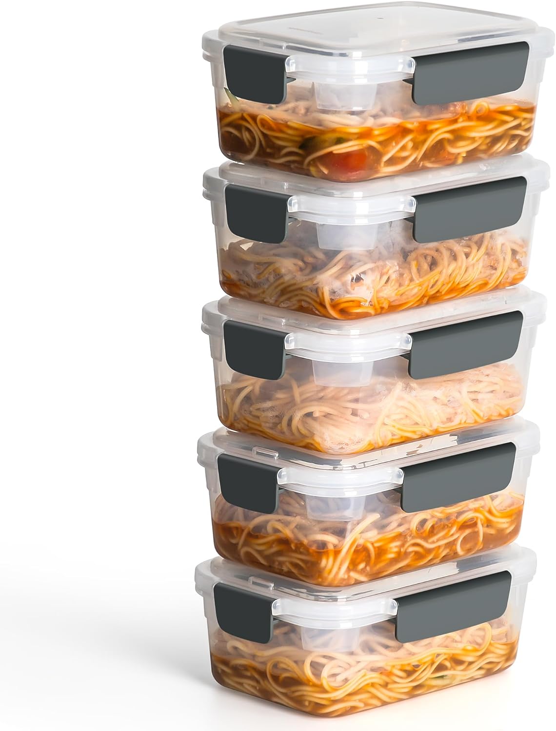 Recipientes de almacenamiento de alimentos sin BPA con tapas, 5 tazas de plástico extra grueso para congelador, sobras de comida preparada,
